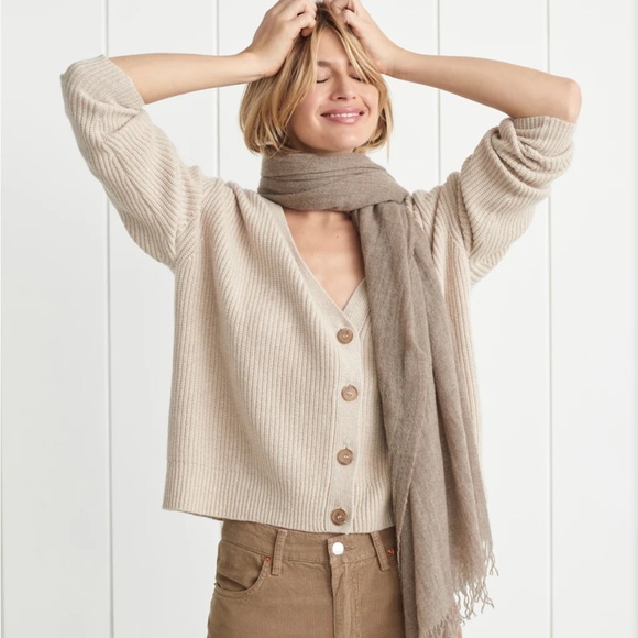 JENNI KAYNE Cropped Cashmere Cocoon Cardigan Oatmeal Size